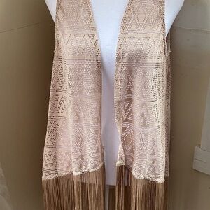 Eyeshadow Lace Knit Top crochet fringe vest cardigan L